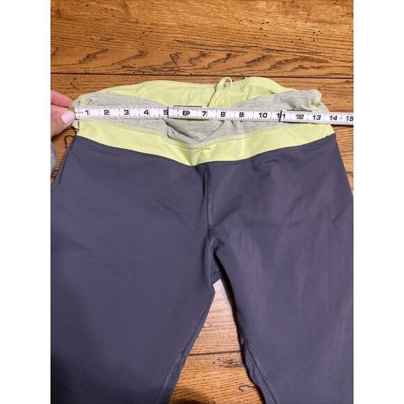 LULULEMON Leggings Sz 10 Lululemon Run Inspire Crop II Soot Quilt Gray/yellow - Picture 3 of 6